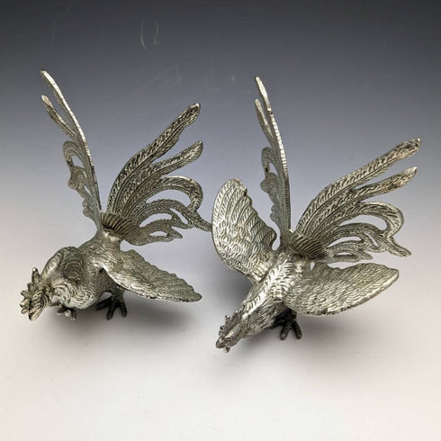 British Vintage Pewter Chicken Figurine Pair